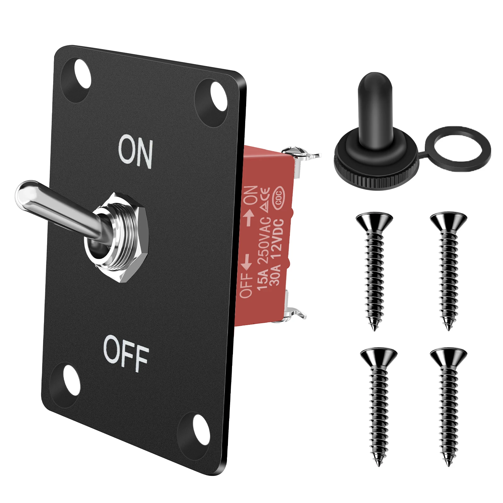 Heavy Duty Toggle Switch ON-Off 12V DC 30A 2 Pin SPST Waterproof Toggle Switch with Mounting Panel for Auto Car Marine Boat