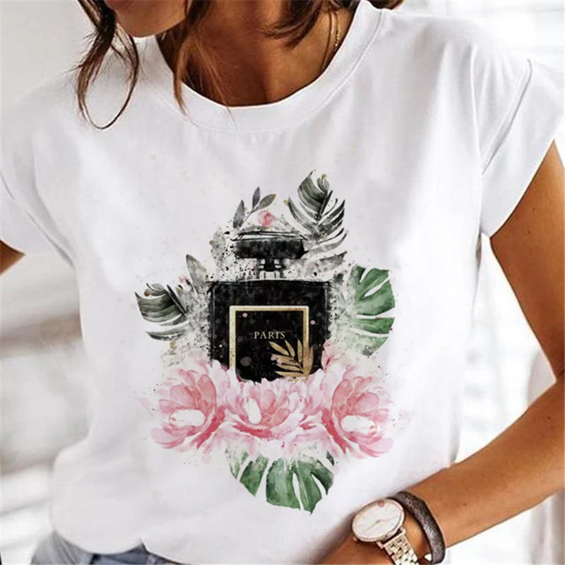T-shirts Women 2025 Clothing Sweet Wine Print Girl 90s Cartoon Printing Clothes Graphic Tshirt Top Lady Print Female Tee T-Shirt