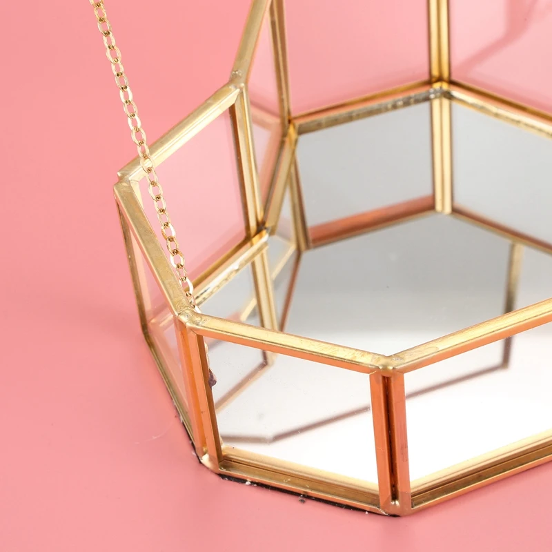 A74E-Flip Love Heart Shaped Geometric Glass Jewelry Box Glass Ring Box Exquisite Unique Wedding Jewelry Box Ring For Wedding Dec