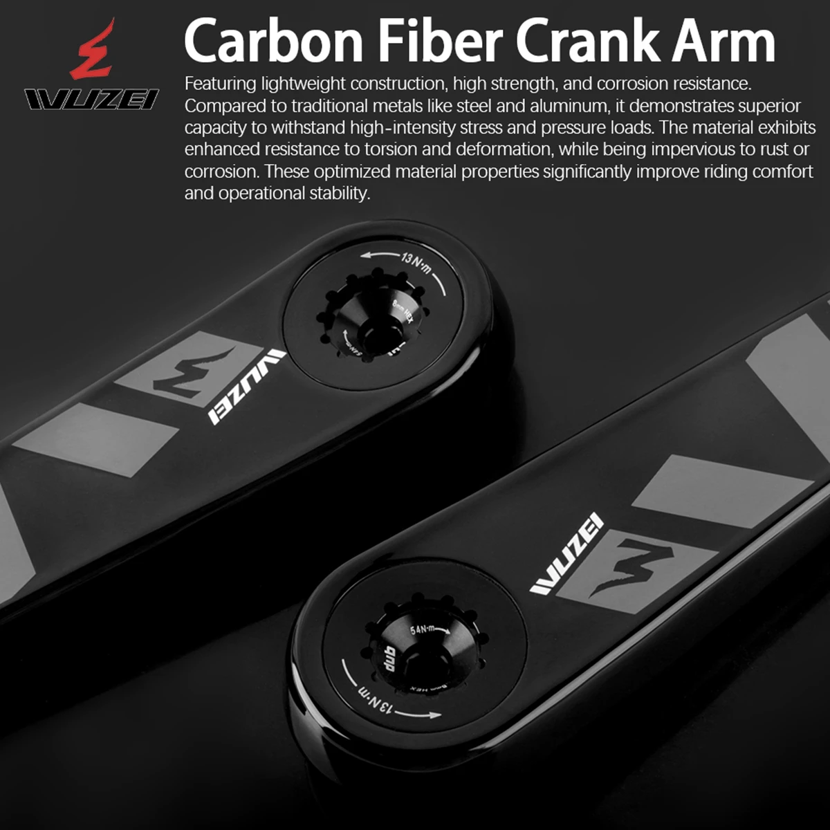 WUZEI Road Bike Carbon Fiber Crankset Ultra-Light Bicycle Crank