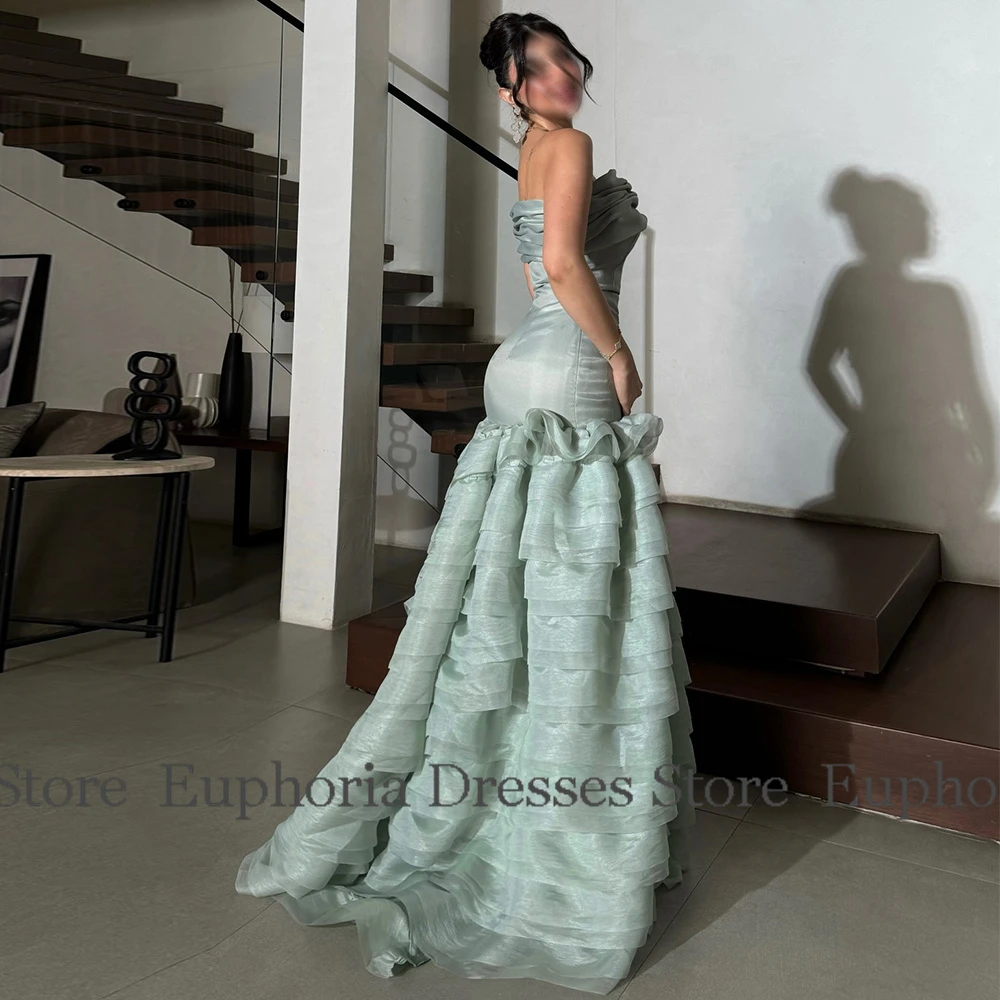 فساتين الحفلات الرسمية التفتا ألف خط فستان العودة للوطن النعناع بدون حمالات طبقات الطية الكشكشة فساتين حفلات أعياد الميلاد 2025 طويلة