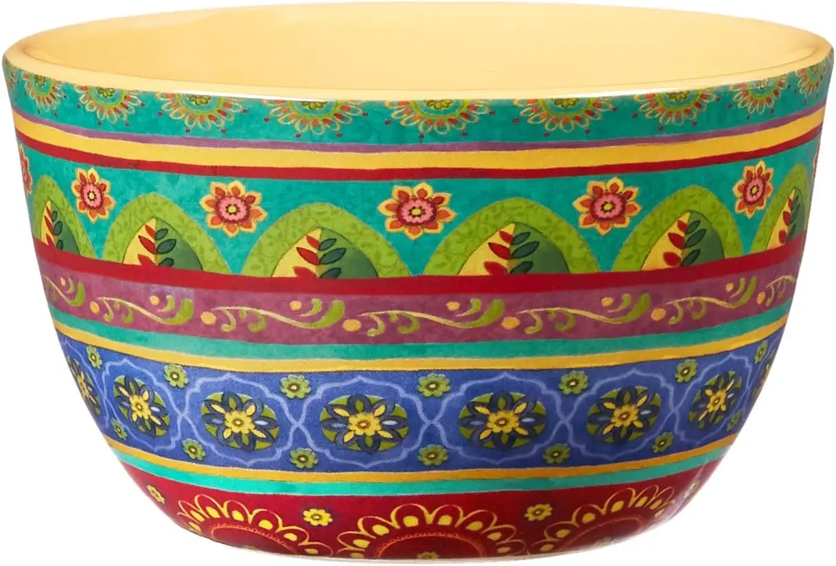 طقم أواني طعام سيراميك مكون من 16 قطعة من غروب الشمس التونسي، خدمة تتسع لـ 4 أشخاص - أطباق بوهو ملونة وأطباق وأكواب مع أنماط زهور عالمية