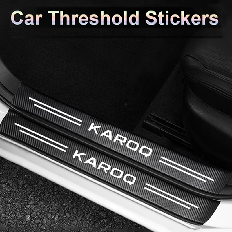 Carbon Fiber for Skoda KAROQ Logo Auto Door Threshold Plate Guards Stickers Car Door Sill Pedal Anti-Scratch Accessories