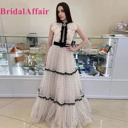 BridalAffair A Line Dotted Tulle Evening Dresses Vintage Long Party Dress Women Formal Prom Gowns Robe de soiree Occasion Gowns