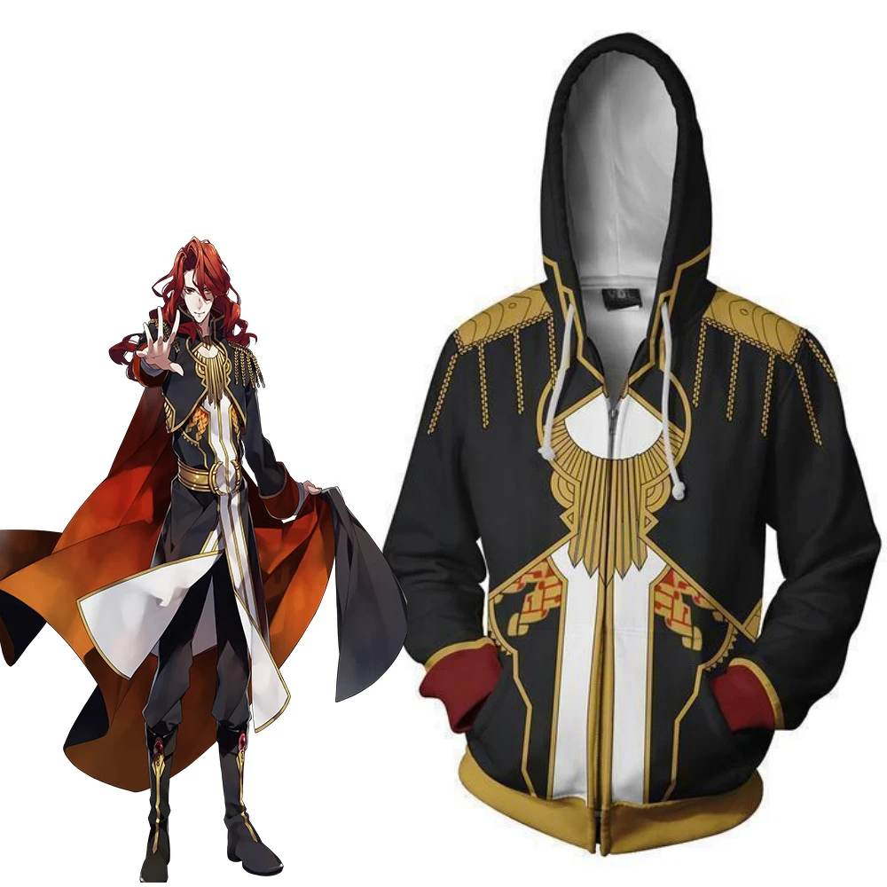Spiel Fire Emblem Cosplay Arvis Kostüm Fancy 3D Gedruckt Reißverschluss Sweatshirt Halloween Party Kaiser Verkleidung Kapuzenpullover
