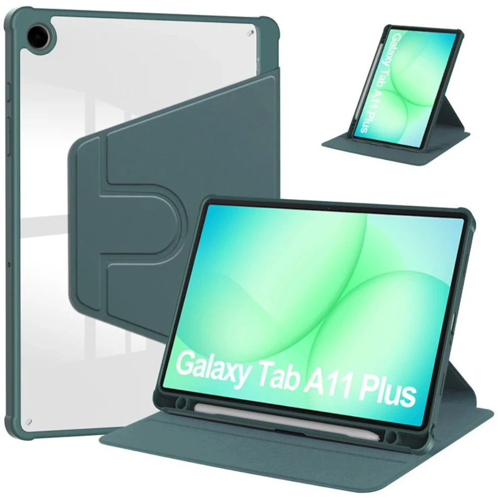 For Samsung Galaxy Tab A11+(Plus) 11 inch 2025 SM-X230 SM-X235 Case Rotating With Pencil Holder Acrylic Back Tablet Cover Funda