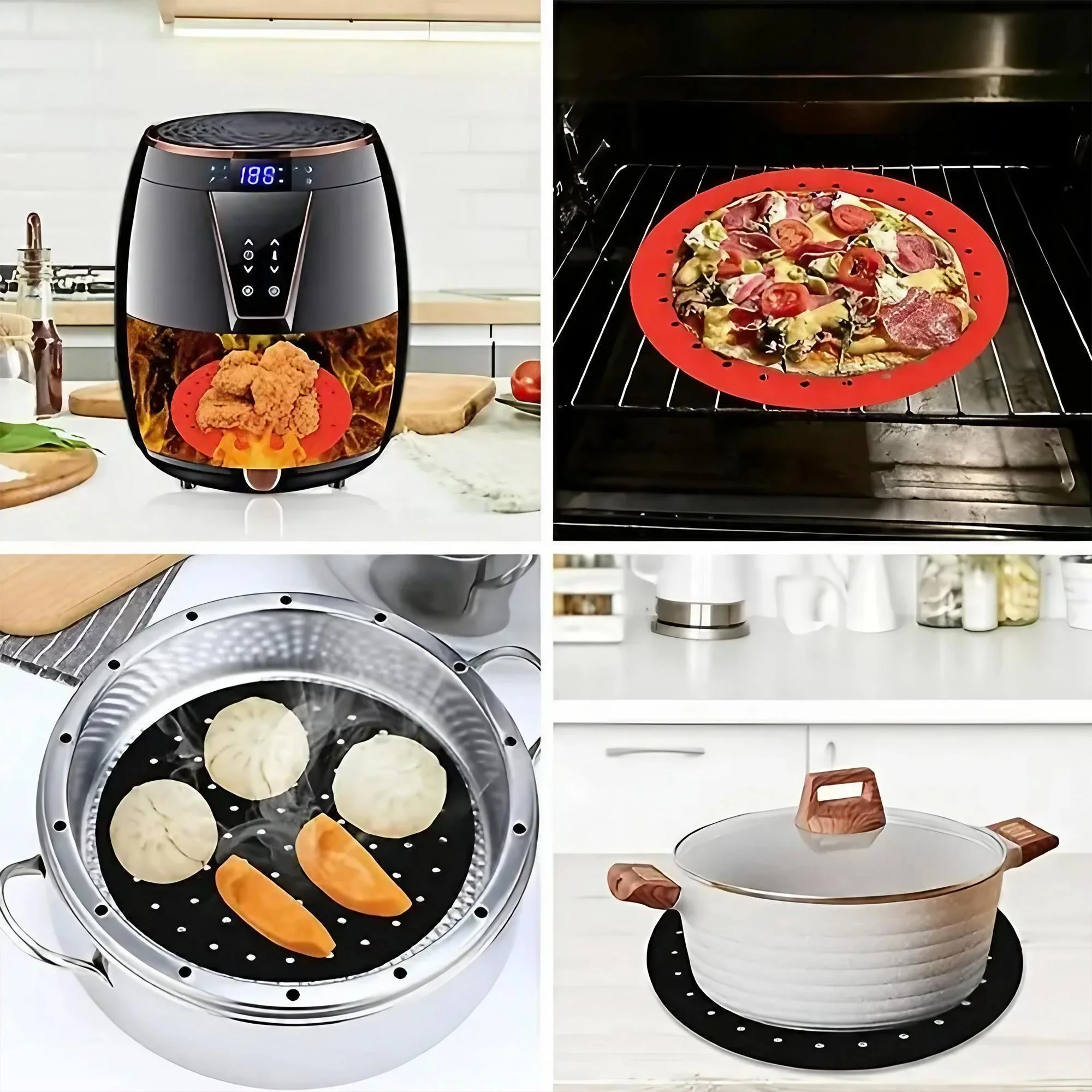 Reusable Non Stick Silicone Air Fryer Liners Perforated Waterproof Baking Mats for All Models 7 5 8 8 5 9 Inch