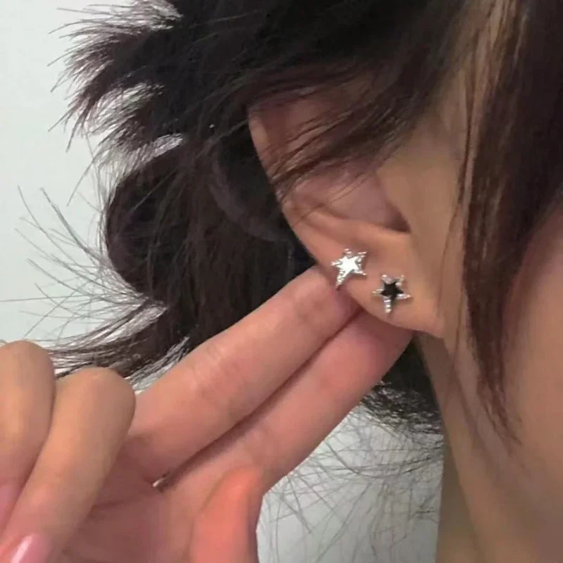 2023 New Pentagonal Star Stud Earrings for Women Girl New Gothic Y2K Punk Design Earrings Removable Simple Earrings