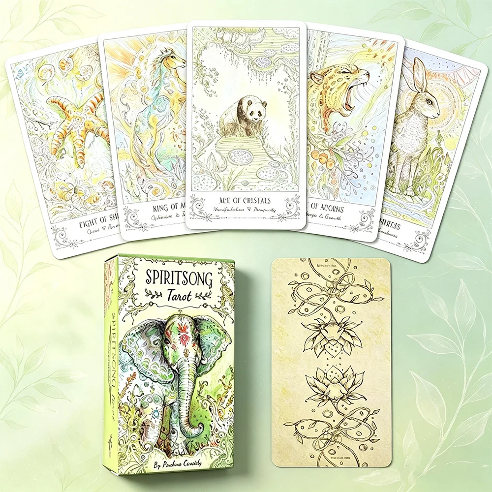 78PCS Animal Spirit Tarot Deck Dreamy Watercolor Style English Edition Divination Cards for Beginners Party Games (Pocket Size)