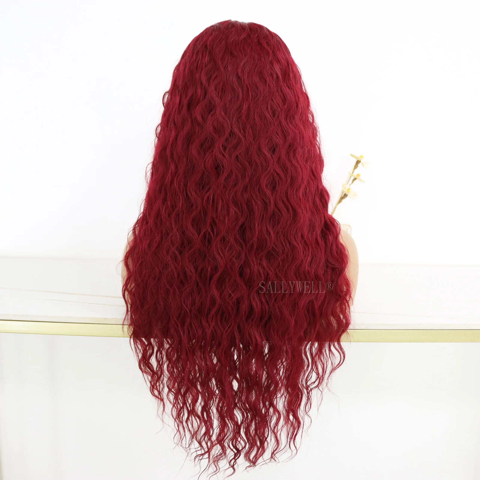 Burgundy Long Curly Lace Frontal Wigs 13×4 Lace Front Synthetic Wig Glueless Breathable Heat-resistant Synthetic Fiber Wig