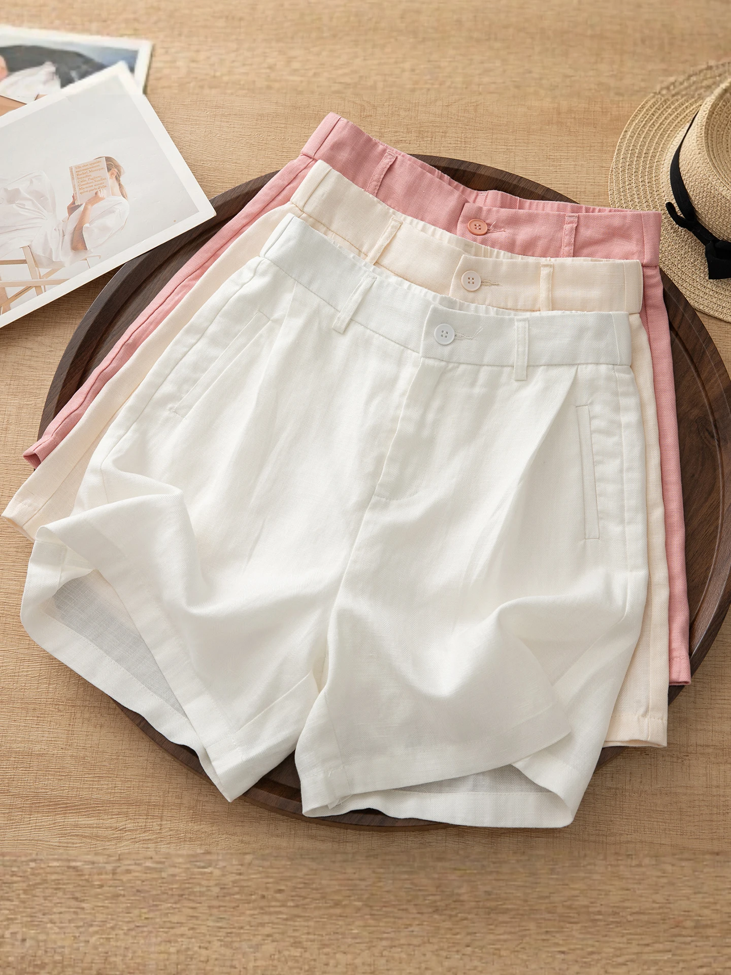 

Casual High Waist Wide Leg Short Pants Women's Summer Thin New Small Size Loose Leisure A-Line Five-Quarter Pants Lyocell Linen