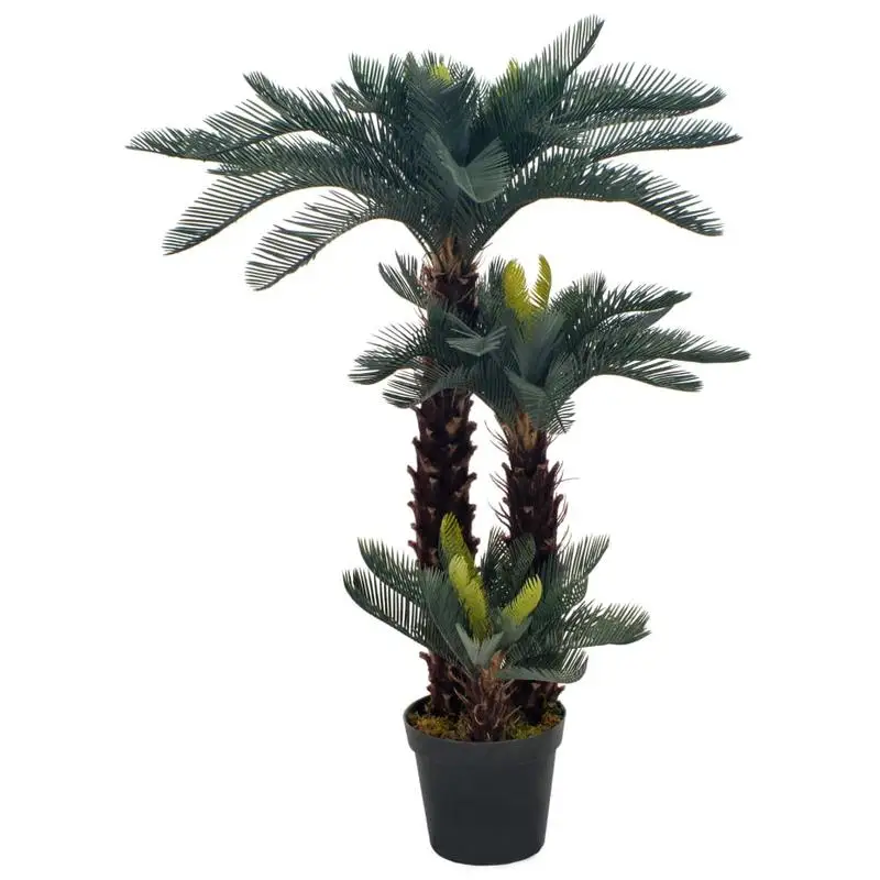 Cycas artificiel en pot pour intérieur – Plante décorative réaliste en plastique et bois à la structure de feuilles naturelle