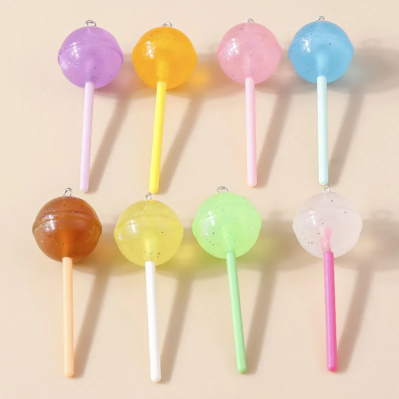 Leslie 10 Stück süße Süßigkeiten-Lutscher-Charms für baumelnde Ohrringe, Kawaii-Harz, Süßigkeiten-Lutscher-Anhänger, Schmuckherstellung, Zubehör – Detail 13