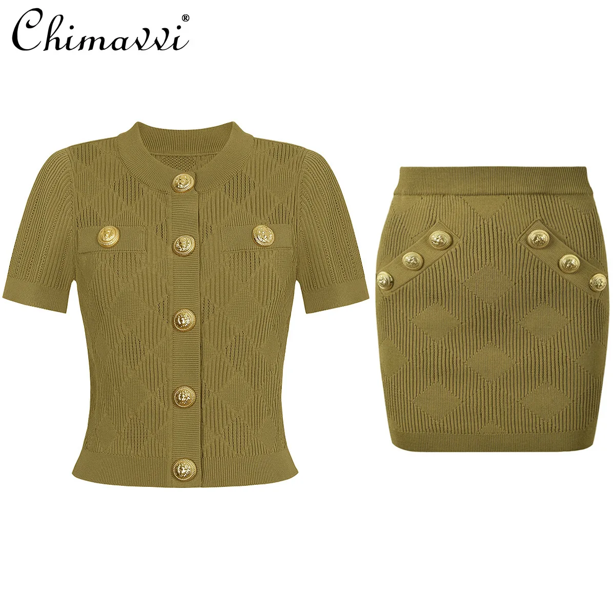 

2025 Summer New High-quality Thin Short-sleeved T-shirt Top Knitted Sweater Skirt Set Women's Commuter Temperament Two-piece Set