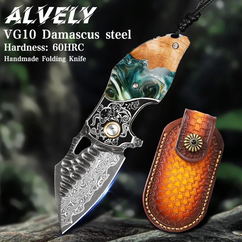 

Men's and Women's EDC Folding Knife, Damascus Steel Pocket Knife, Suitable for Outdoor Survival Camping Knife, Jungle Exploratio