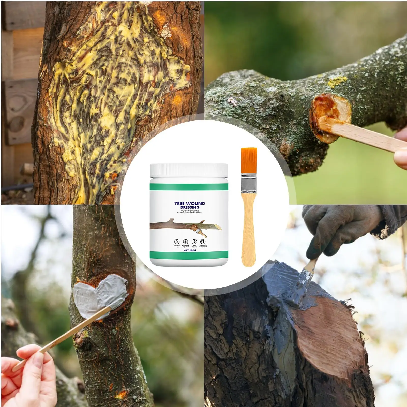 Pasta para Enxertia de Árvores 100g, Pasta para Feridas em Árvores, Agente de Aplicação, Selante para Poda de Árvores, Revestimento para Cortes de Serra em Plantas, Ferramentas para Cicatrização e Reparo de Feridas de Poda