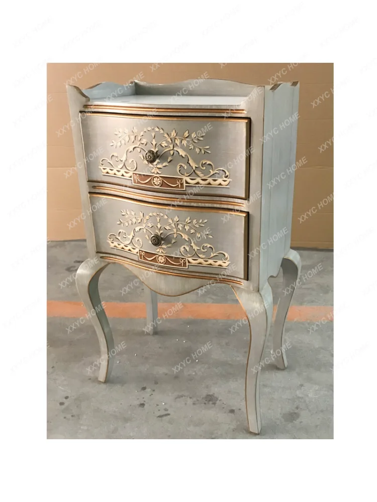 Counter Hot Selling French High-Leg Small Cabinet Living Room Solid Wood Two-Bucket White Retro Bedside Table Curio Cabinet