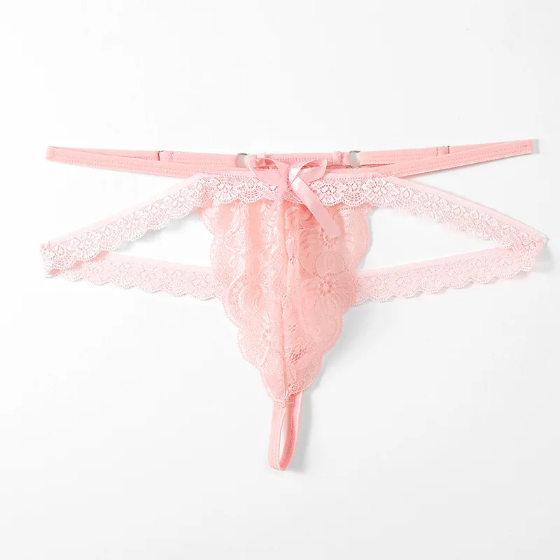 

Large Sissy Lingerie Gay Bow Lace See Through Bulge Pouch Thongs Men Waist Adjust Sexy G-String Low Rise T-Back Bikini Briefs