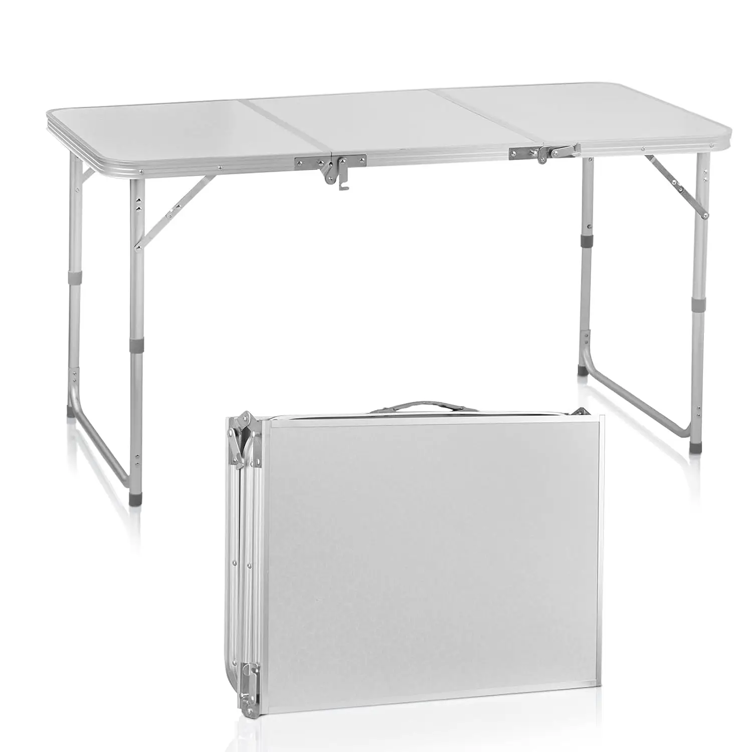 

White Folding Table with Carrying Handle Height Adjustable Lightweight Portable for Indoor Outdoor, Customized