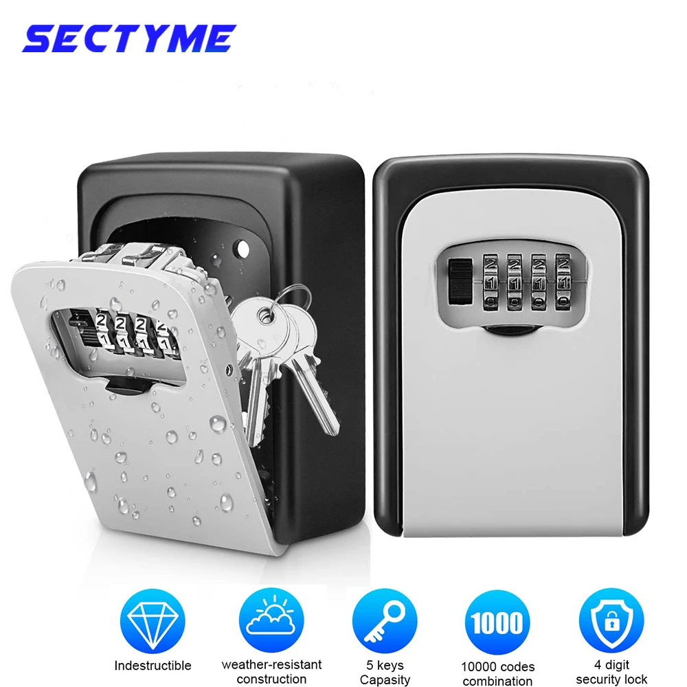 

Sectyme Key Lock Box Weatherproof 4 Digit Combination Password Key Storage Security Lock Box Indoor Outdoor Key Safe Lock Box