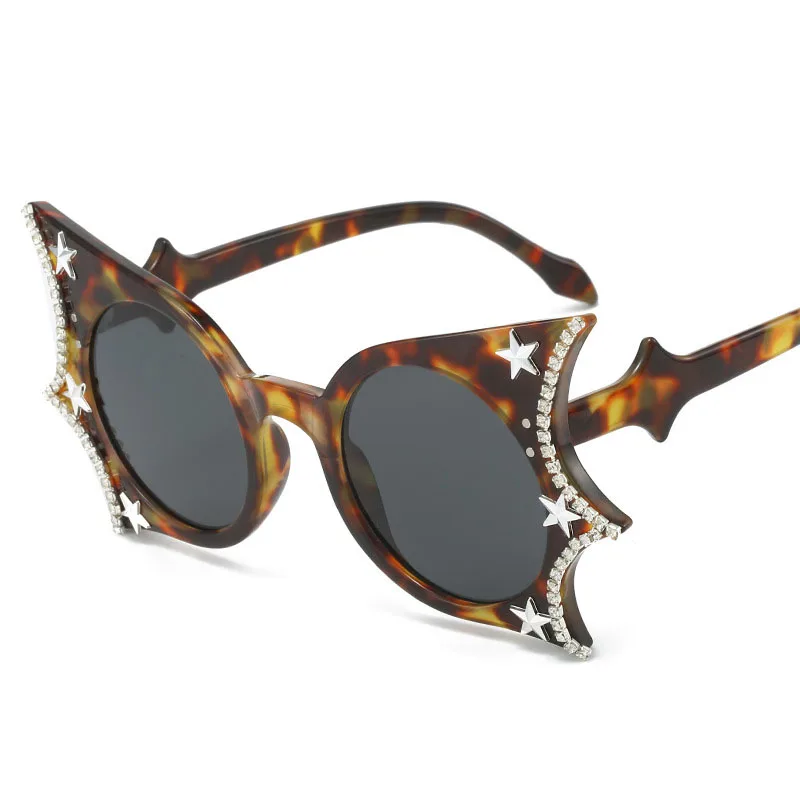 Hip Hop Stylish Women Sunglasses Bat Shape Rhinestone Decoration Sun glasses Female Stage Show Cool Sunglasses