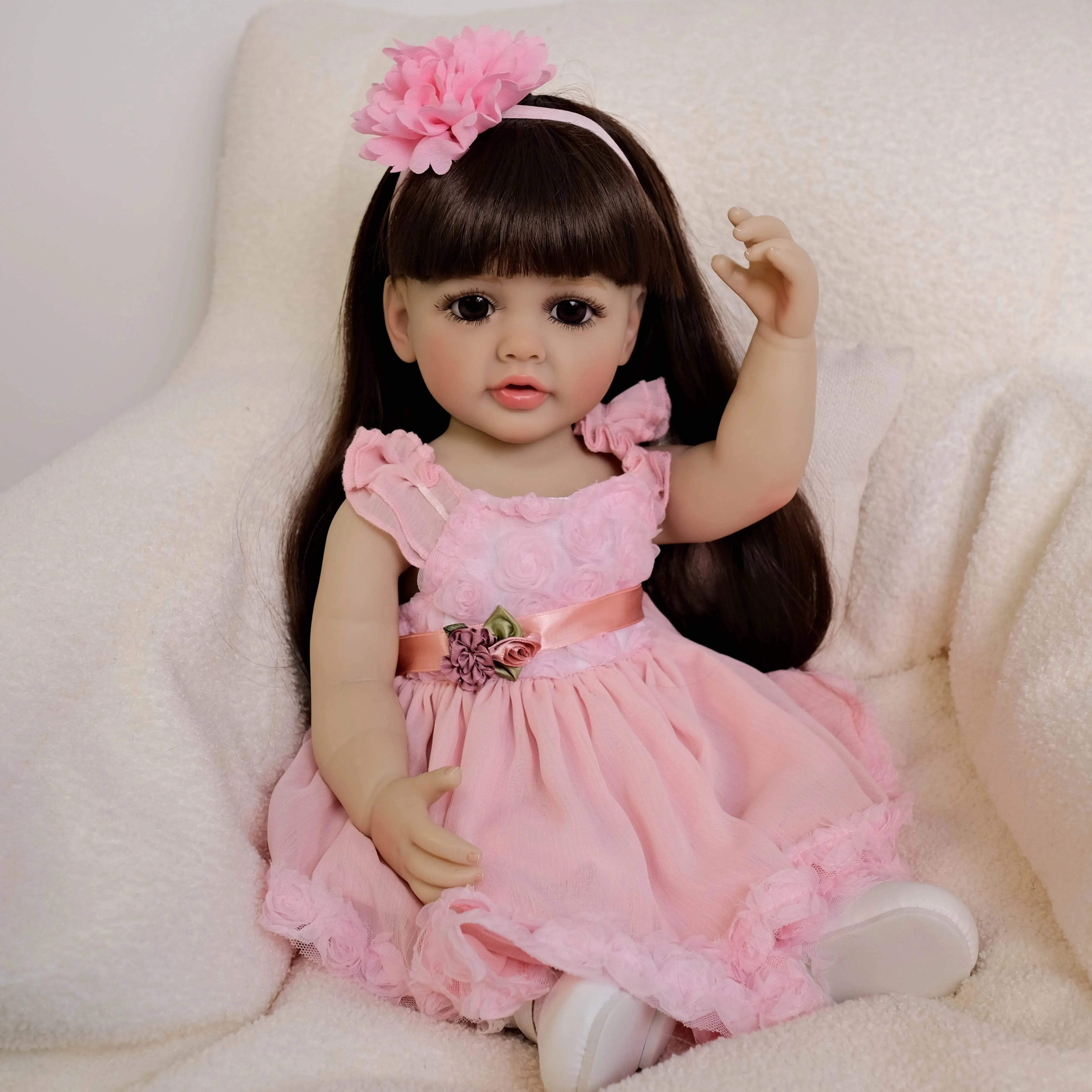 22inch Betty Full Body Girl Soft Silicone Vinyl Reborn Toddler 3D Skin Visible Veins Wig Hair Collectible Art Doll