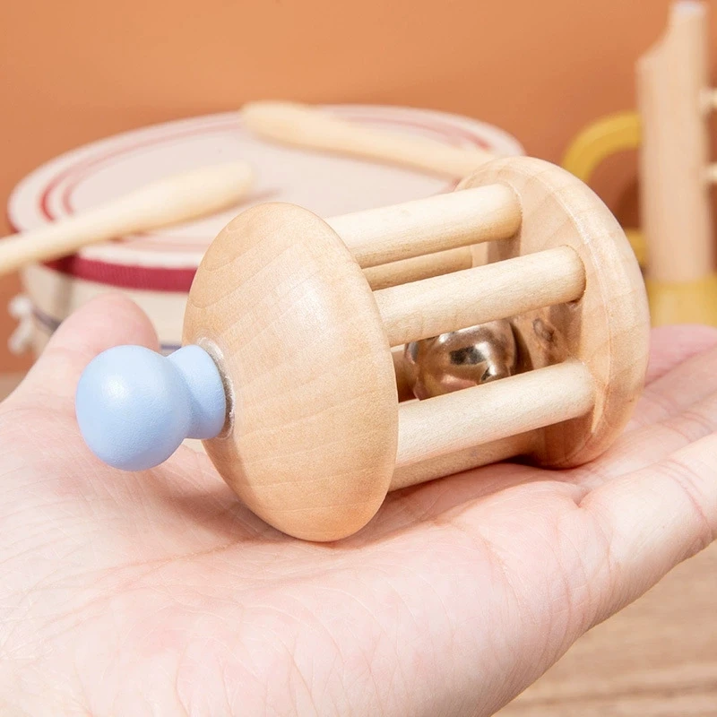 Instrumentos musicais da criança brinquedos tambor de madeira chifre montessori cedo brinquedos musicais educativos para aniversário natal presente de ano novo