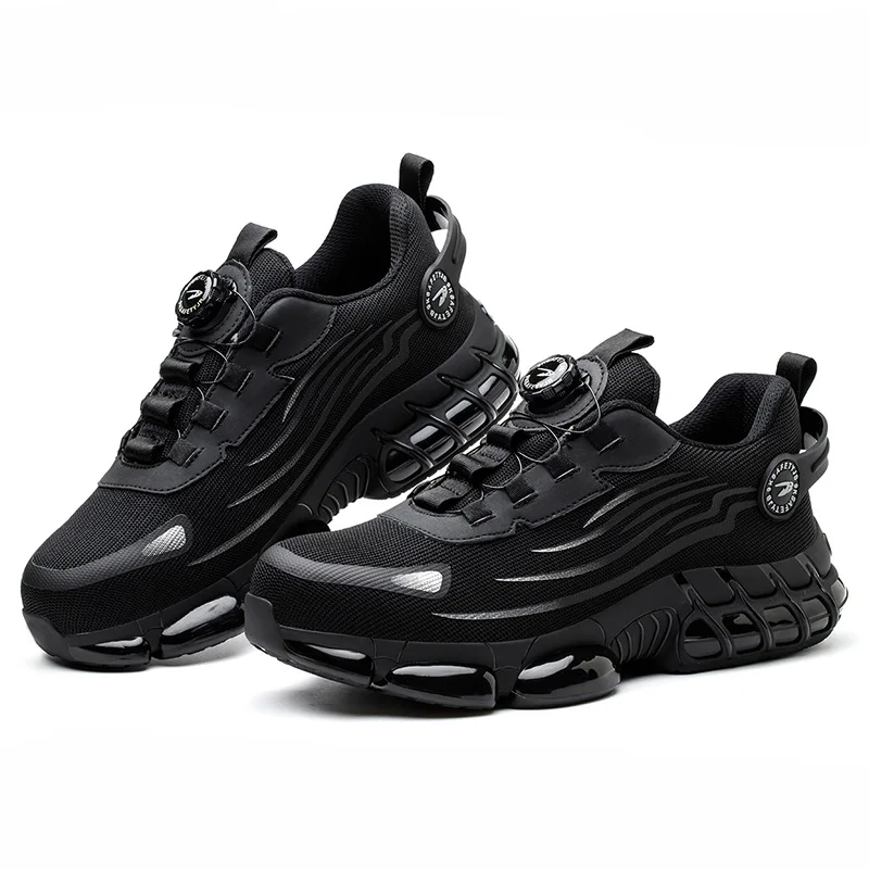 Buty robocze z regulacją za pomocą pokrętła, wygodne, miękkie sneakersy robocze, lekkie, antypoślizgowe, niskie, z metalowym podnoskiem dla mężczyzn.
