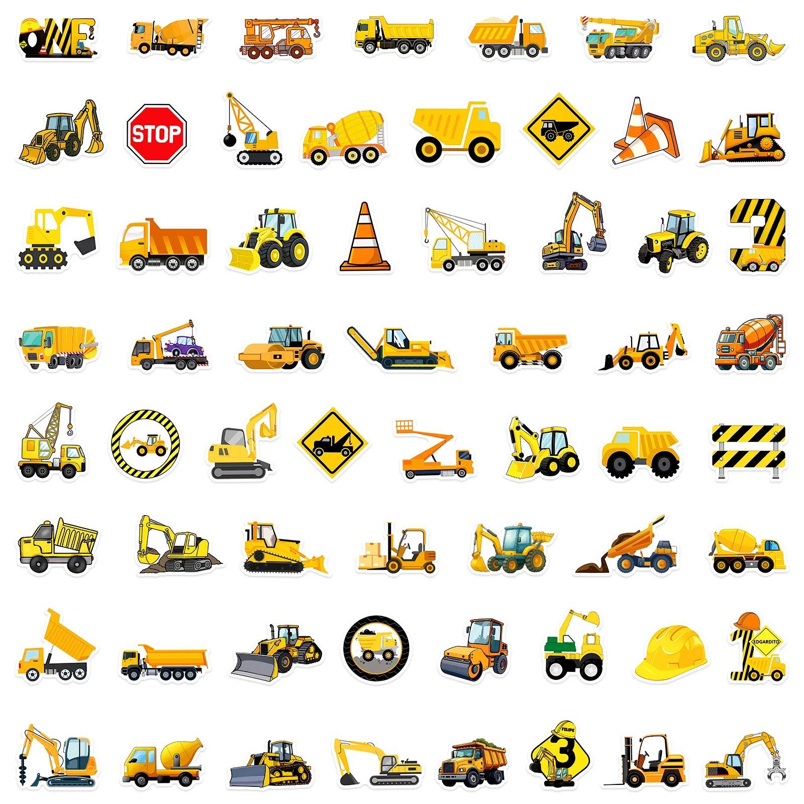 50Pcs Cute Engineering Construction Truck Stickers for Excavator Aeroplane Decals Waterproof Graffiti Luggage Laptop Toy