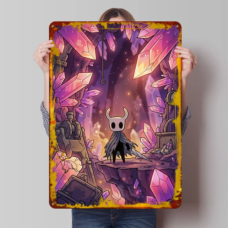 Hollow Knight in Crystal Peak Printing Poster Customized Retro Wall Art Vintage Metal Signs for Fans Bedroom Decorations Decor