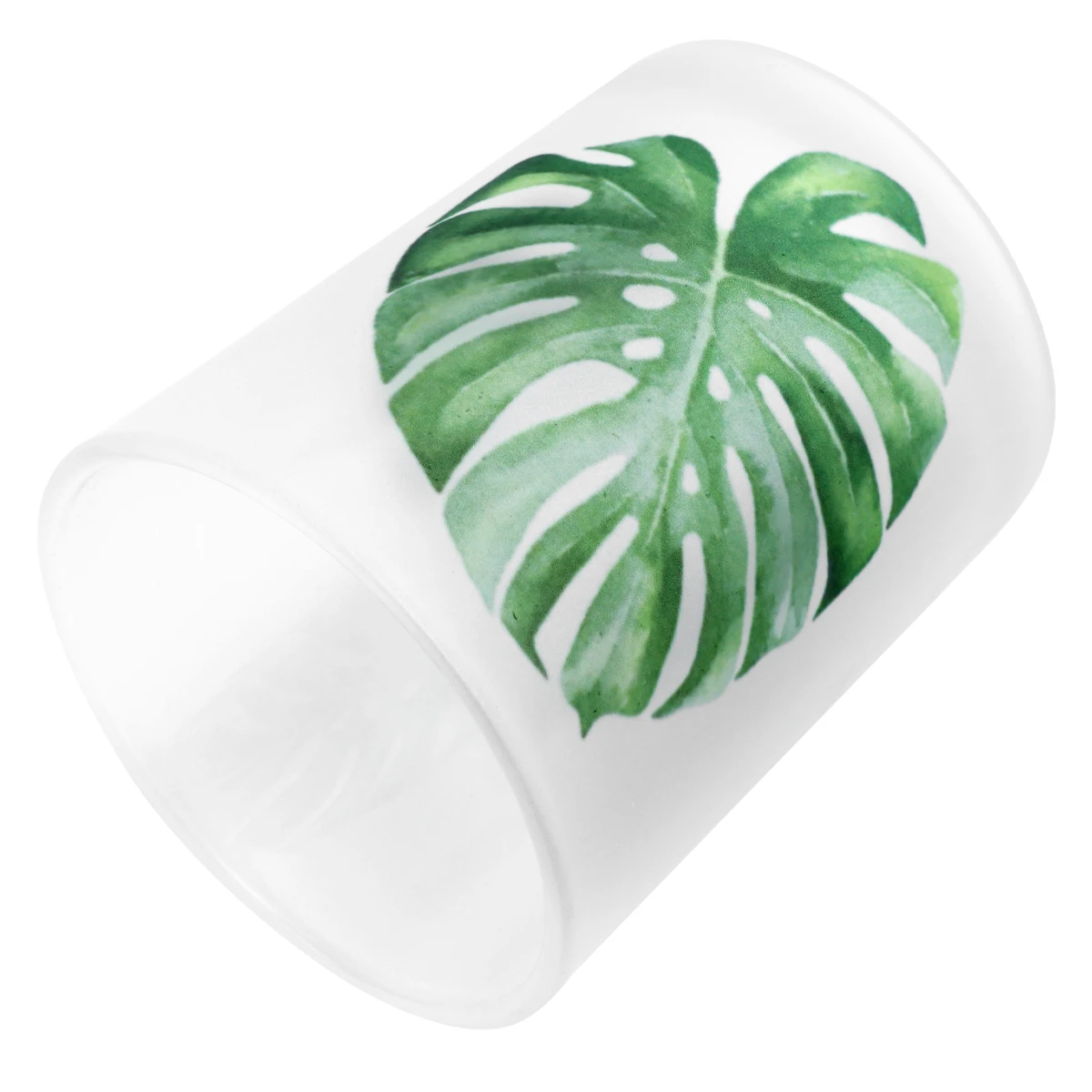 

6 pcs Glass Holder Monstera Pattern Creative Candlestick Desktop Decoration Nordic Style Tea Light Holder Gift Family