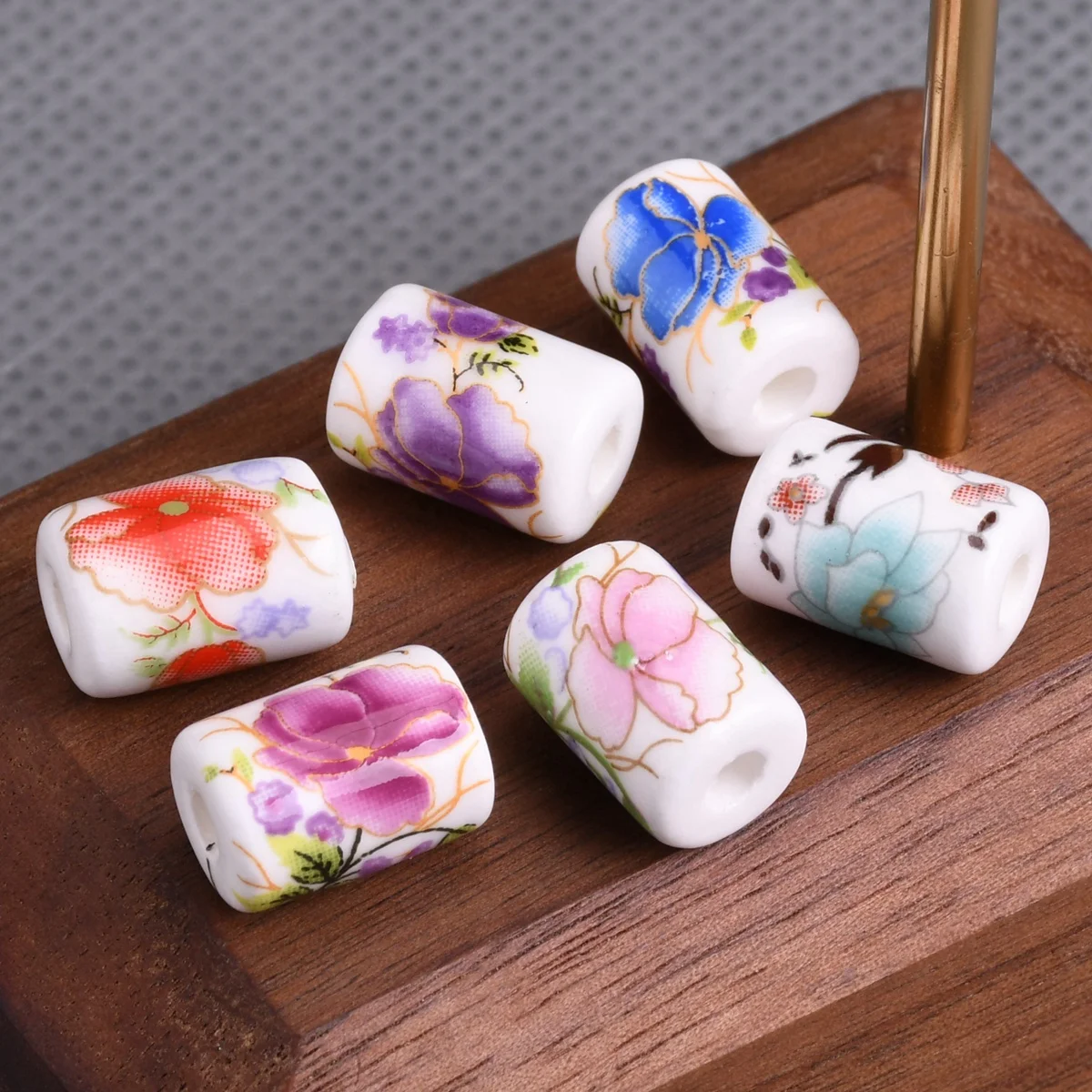 10 sztuk malowanie kwiatów 12x9mm kształt cylindra ceramiczna porcelana luźne koraliki do tworzenia biżuterii DIY bransoletka ustalenia