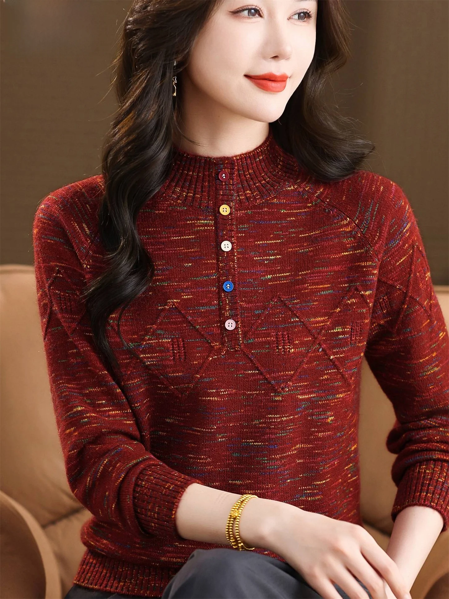 

Теплый вязаный свитер, свободный базовый слой, топ с высоким воротником, модный, осенне-зимний, новый Sle для женщин среднего возраста и ли