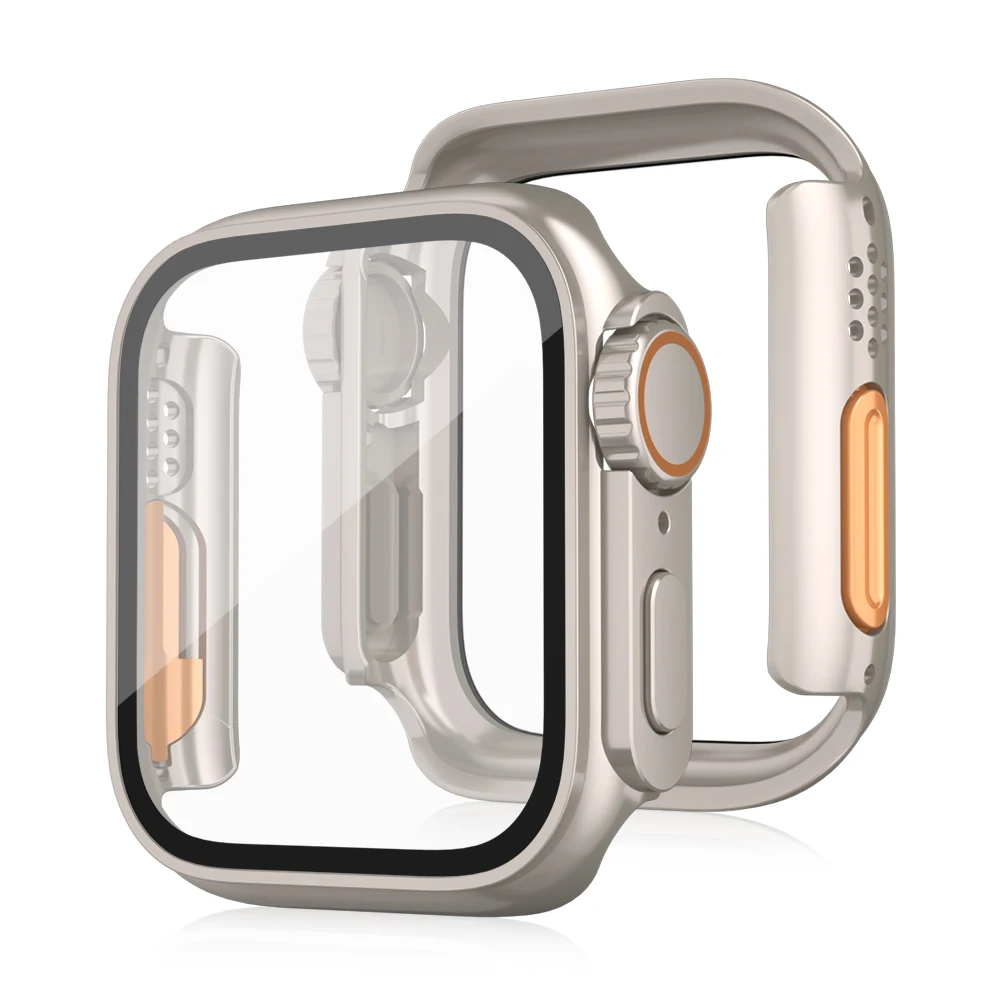 เปลี่ยนเป็นเคส Ultra สำหรับ Apple Watch รุ่น 11 10 9 8 7 6 5 4 SE ขนาด 46 มม. 42 45 44 41 40 มม.  ฝาครอบกระจกนิรภัย  ปรับปรุงรูปลักษณ์ให้เป็นแบบ Ultra