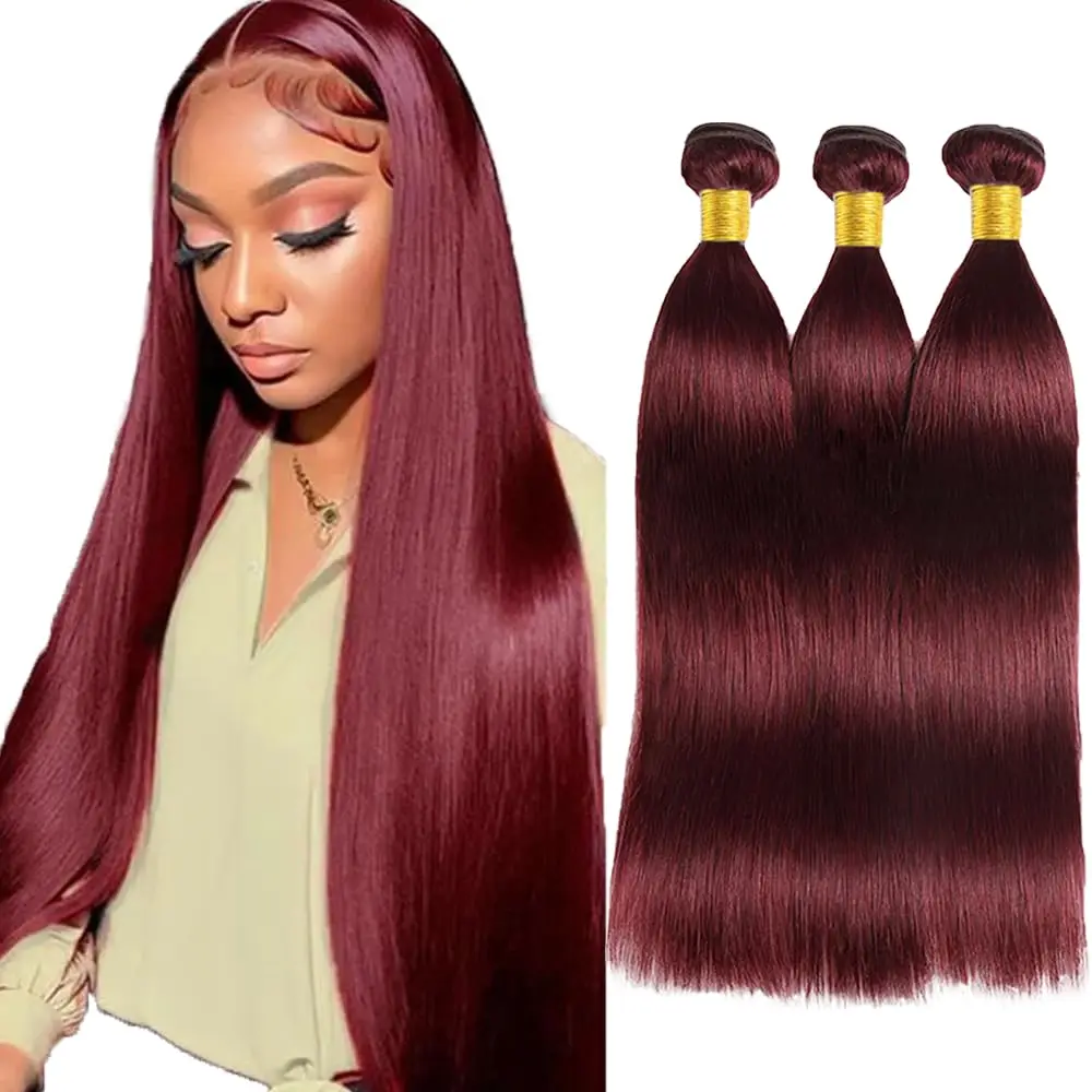 Red Human Hair 99j Straight Hair Bundles 10 To 36Inch Burgundy Bundles Brazilian Virgin Hair 1 Bundle Double Weft Extension Hair