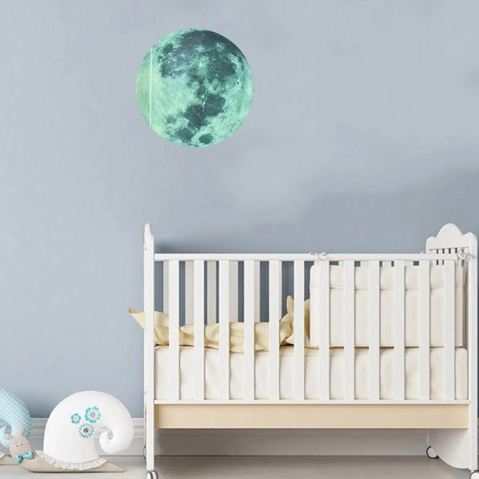 القمر الكبير الفلورسنت الجدار ملصق 5-20 سنتيمتر القابلة للإزالة توهج في الظلام ملصق الجدار ملصق غرفة الاطفال الديكور ديكور المنزل