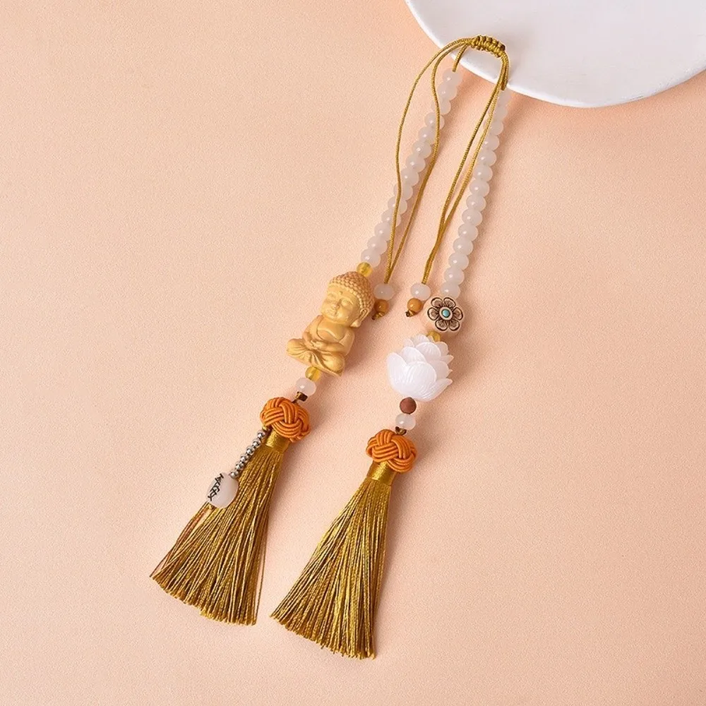 Double Tassel Car Buddha Pendant Good Luck Lotus Flower Hanging Ornament Buddha Statues Protective Chinese Traditional Culture