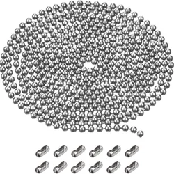 5m Stainless Steel Bead Chain 1.5/2/2.4/3mm Ball Chain with 50pcs Matching Adjustable Pull Connector for Keychain Jewelry Making