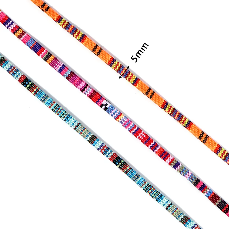 5yards/Lots Multi Colors Cotton Cord Handmade 5mm Flat Fabric Ethnic Rope Textile Wrap Embroider Cords for DIY Bracelets Making