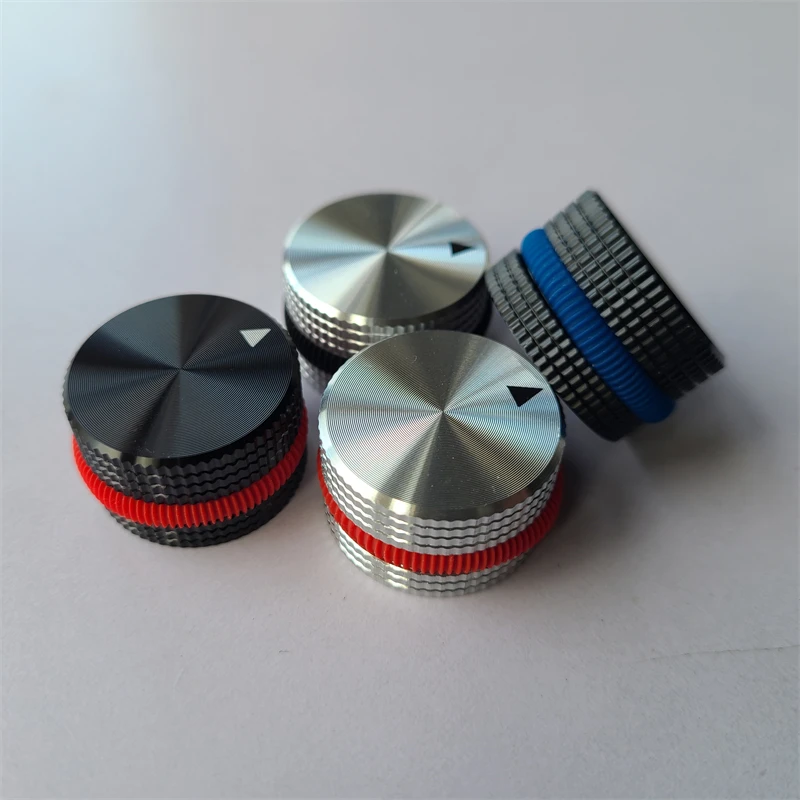 5pcs Aluminum Alloy Knob Silver Lattice Encoder Potentiometer Knobs 25*15.5mm Aprons Solid Tube Amplifier Volume Switch Button