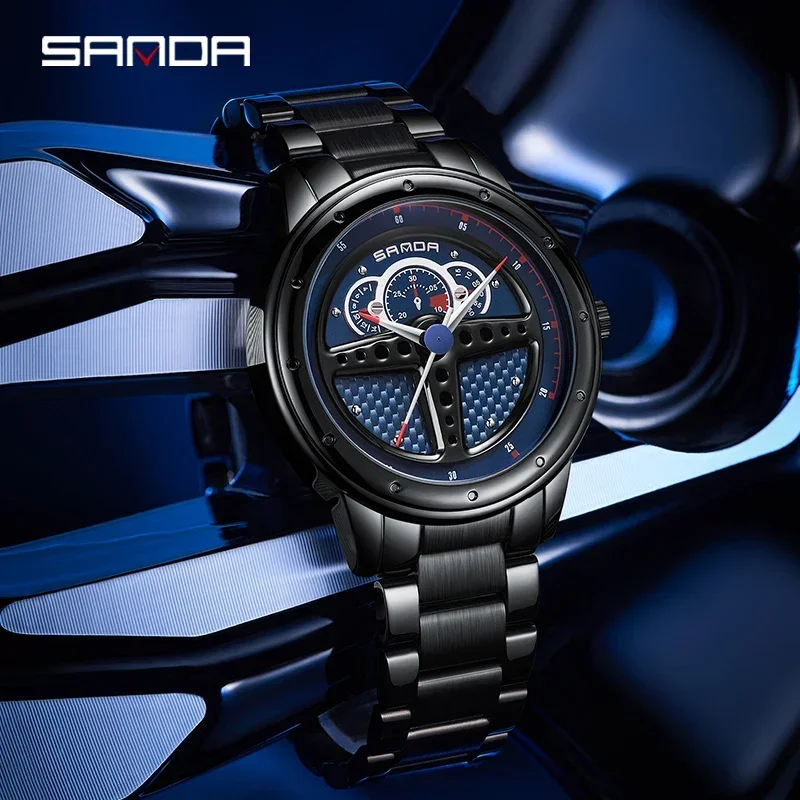 

SANDA P1110 New Fashion Men Car Steering Wheel Watch Top Brand Luxury Sports Waterproof Quartz Wristwatch Male Relogio Masculino