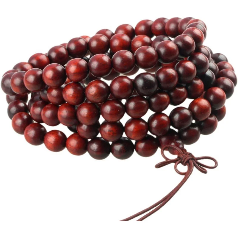 Tibet Buddhism Mala Bracelet Natural Wooden Bead Prayer Beads for Meditation, Stone, Red sandalwood