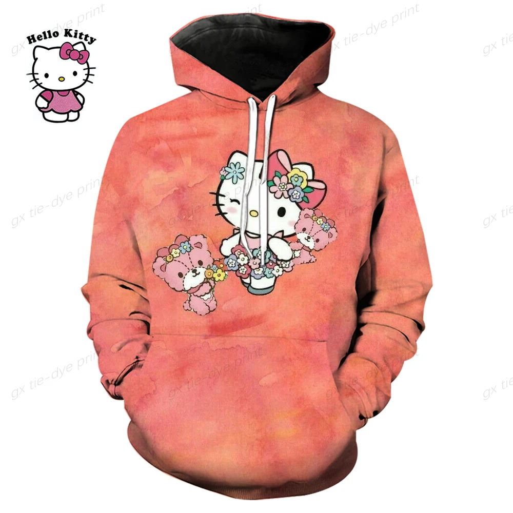 Sanrio Hello Kitty Cartoon Print Hoodie y2k Fashion New Women\'s Casual Harajuku Oversized Sweatshirt Kawaii Women\'s Spring Top