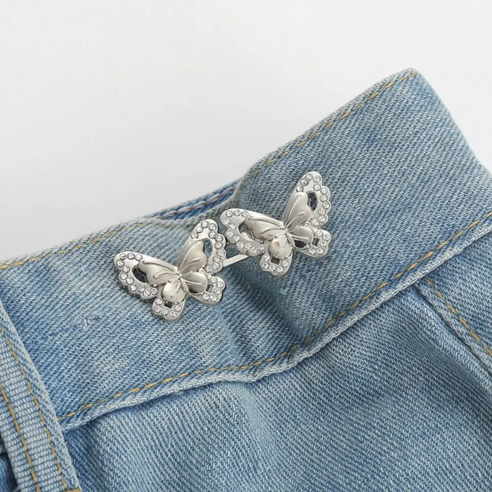 Ajustador de botón de mariposa sin clavos, hebilla Invisible de cintura de gato, pantalones plateados ajustables, accesorios de cintura tensores