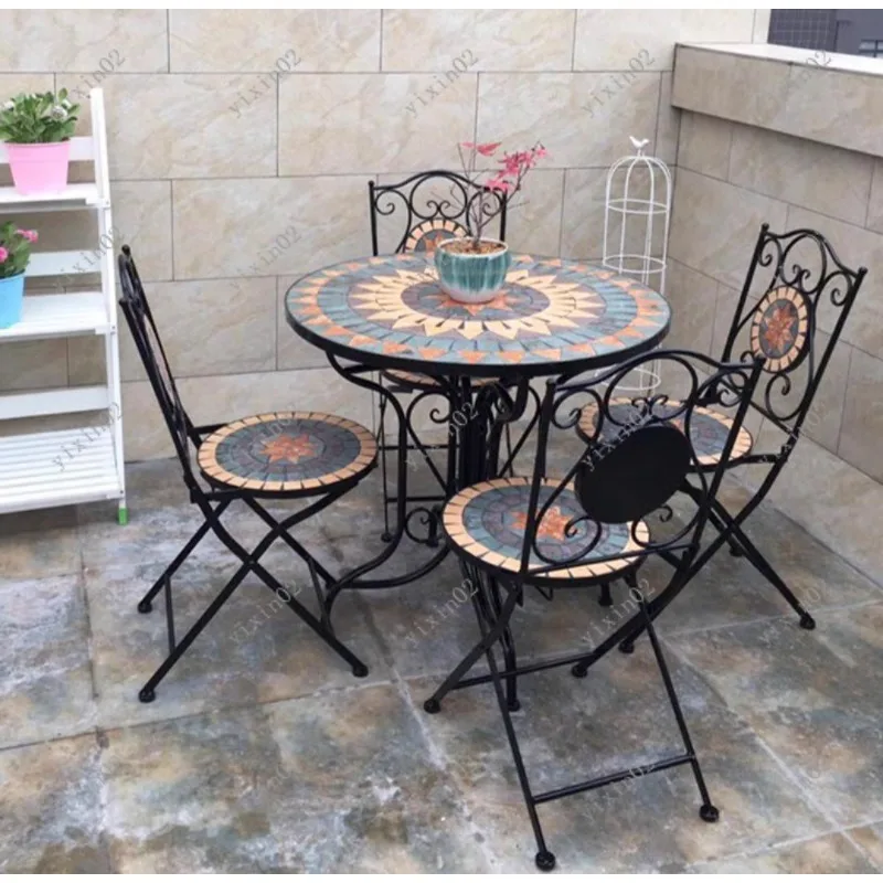 Mosaic Balcony Table Chair Set Mini Bistro Outdoor Furniture For Cafe Yard