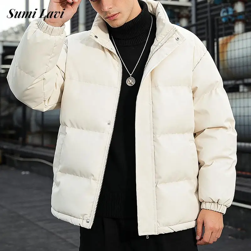 

Winter Warm Casual Mens Down Jacket Puffer Coats 2026 Spring Fashion Solid Color Outerwear Men Vintage Stand Collar Jackets
