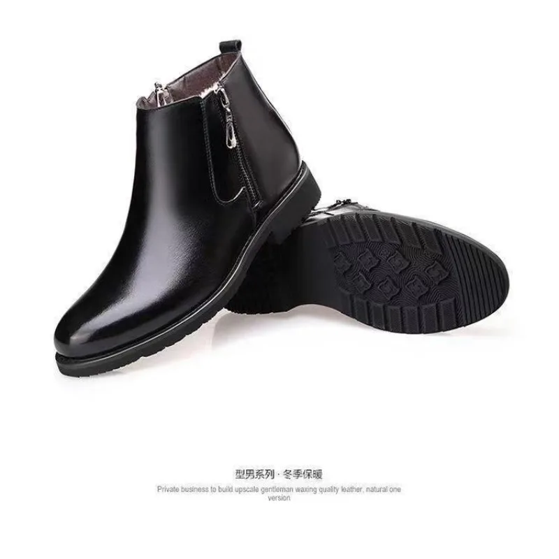 Men's Leather Boots Zipper Cotton Shoes Zipper Chelsea Boots for Men Retro Office Shoes Comfortable Ankle Boot Zapatillas Hombre