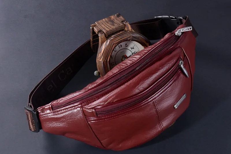 Riñonera de cuero genuino para hombre, bolso de viaje para teléfono móvil, a la moda