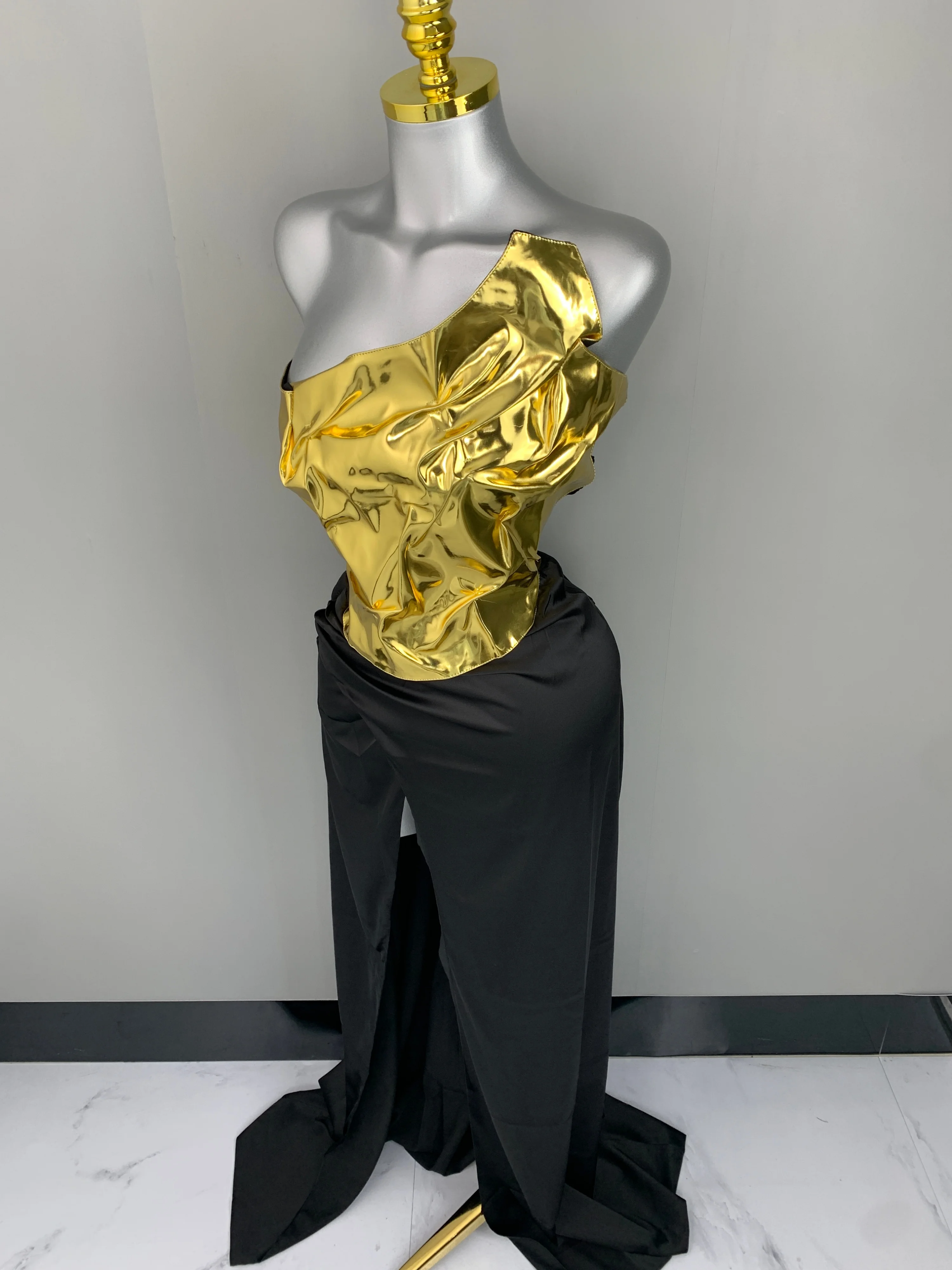 

Женское сексуальное черно-золотое платье-макси из двух частей с высоким разрезом, длинное, роскошное, для вечерних мероприятий, свадебных торжеств и гостей на свадьбу