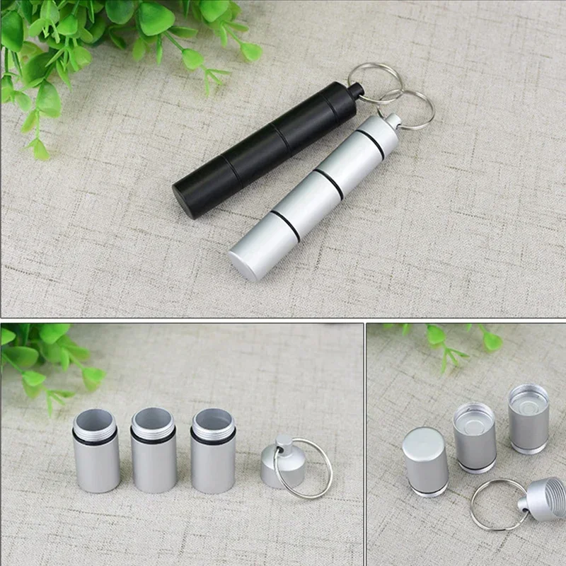 1 قطعة الألومنيوم المحمولة بقاء مقاوم للماء حبة حاوية علب الطب حقيبة للتخزين زجاجة الإسعافات الأولية مع حلقة رئيسية مجموعات السفر #5